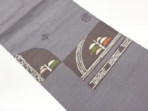 抽象葉模様織出し名古屋帯